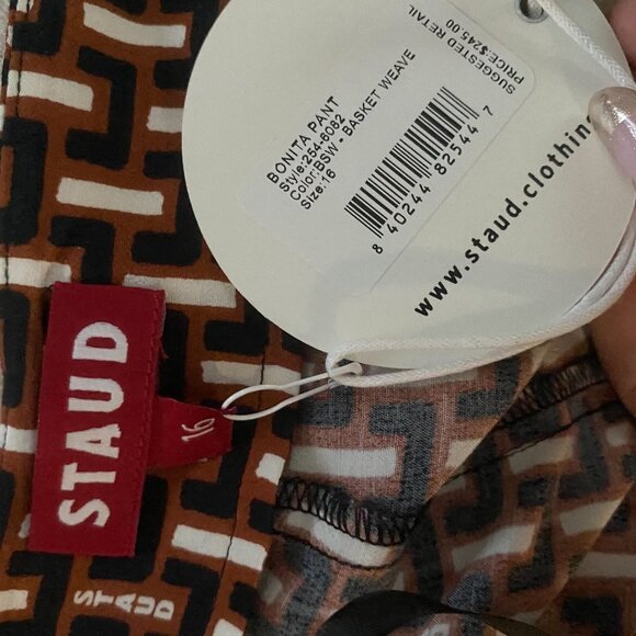 NWT Staud Bonita Pant Basket Weave Print Brown Size 16 - Picture 9 of 10